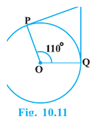 Tangents TP and TQ with central angle POQ equal to 110 degrees.