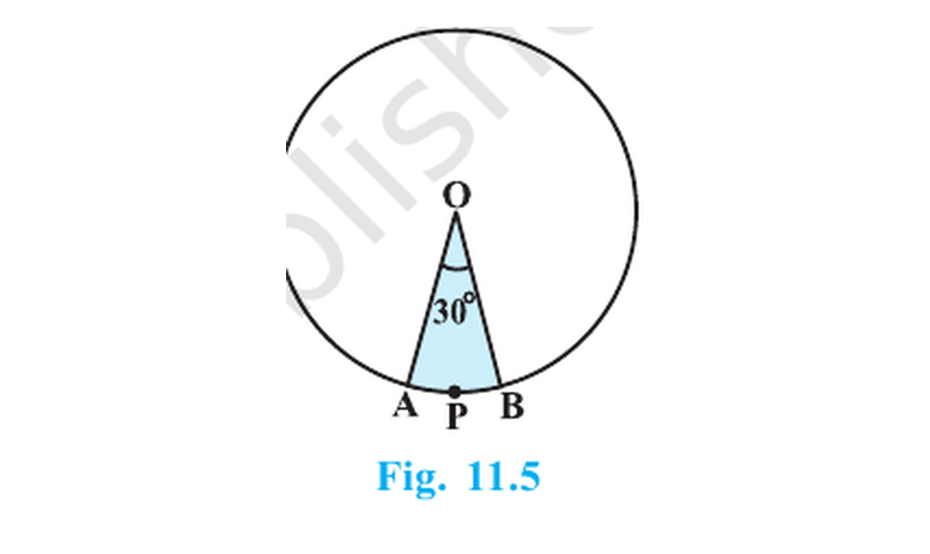 Circle with centre O, radius 4 centimetres and a 30 degree minor sector OAPB.